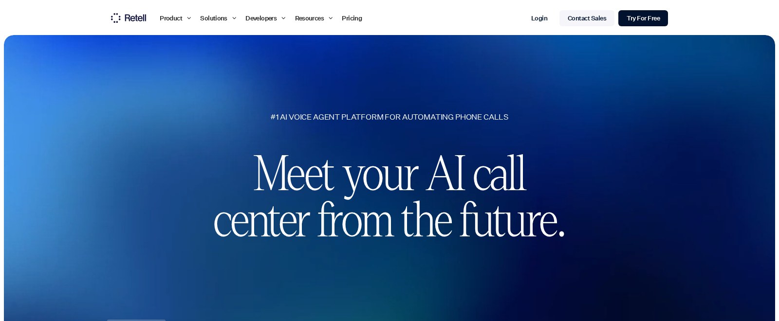 Retell AI homepage: meet your AI call centre from the future