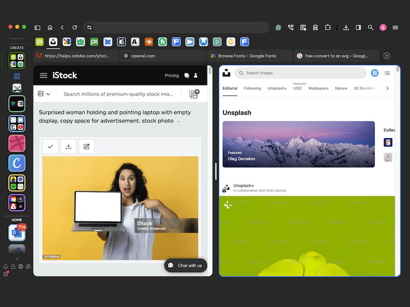 Split screen: work two apps side by side in one window