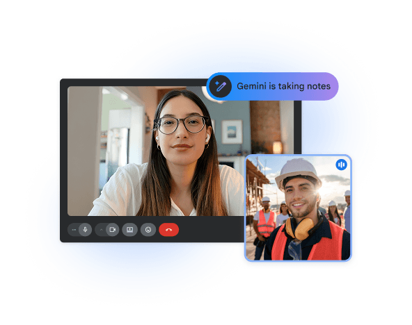 Google Meet video calls with recording, transcripts and Gemini taking notes for you.