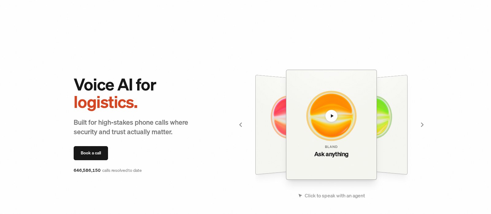 Bland AI homepage: voice AI built for high-stakes phone calls