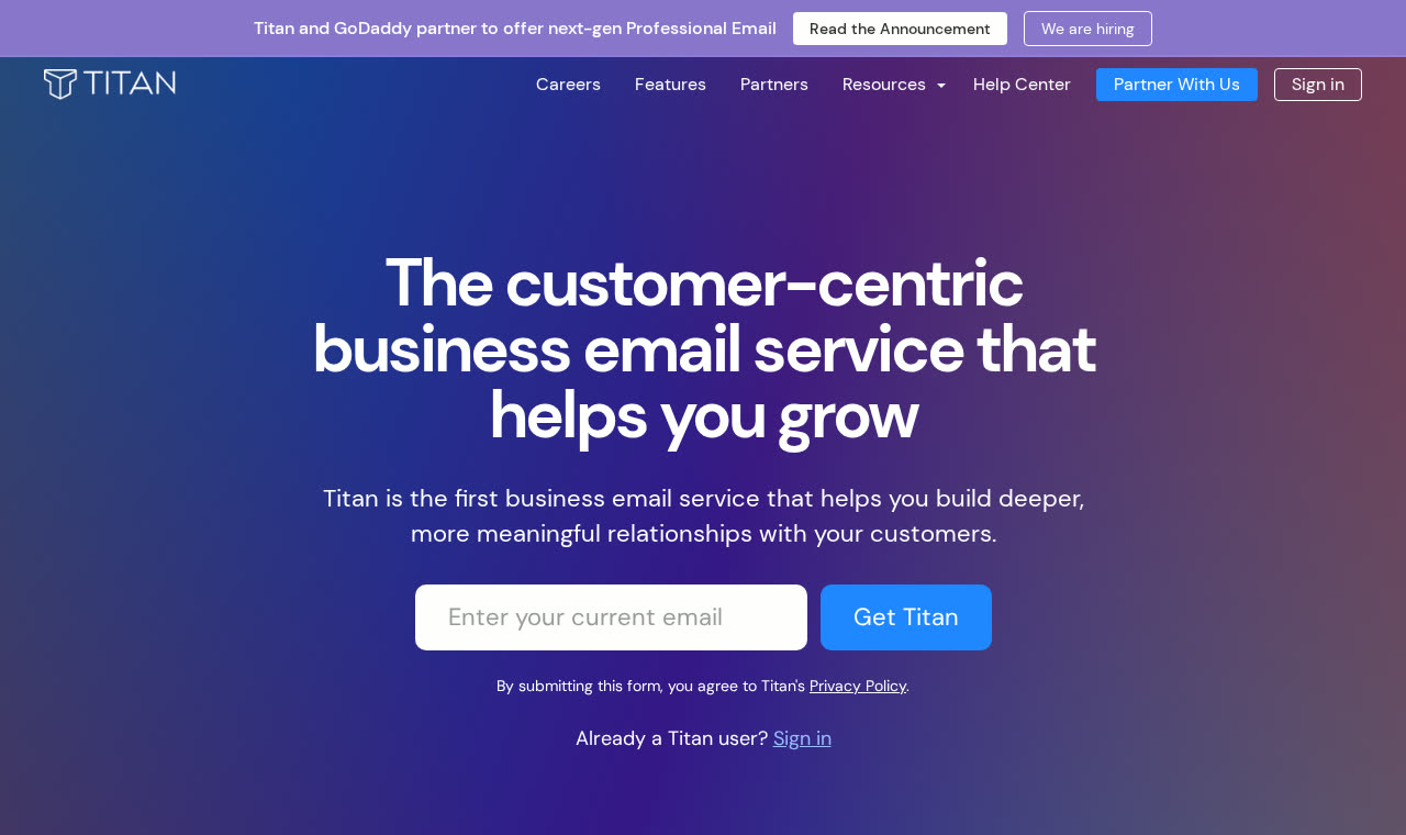 Titan business email homepage