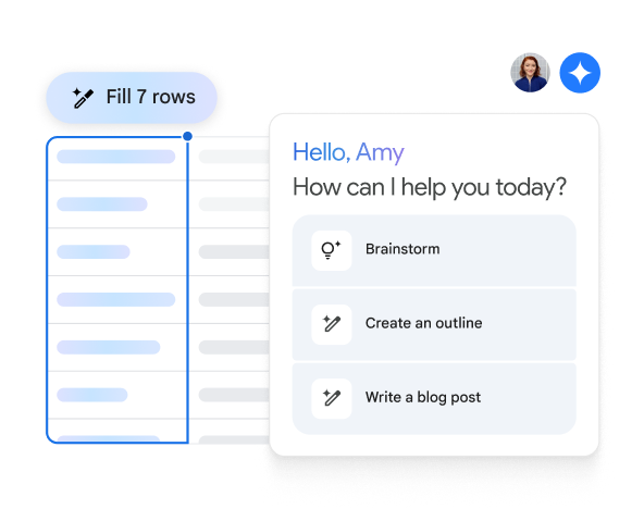 Gemini in Docs helps brainstorm, outline and draft content in seconds.