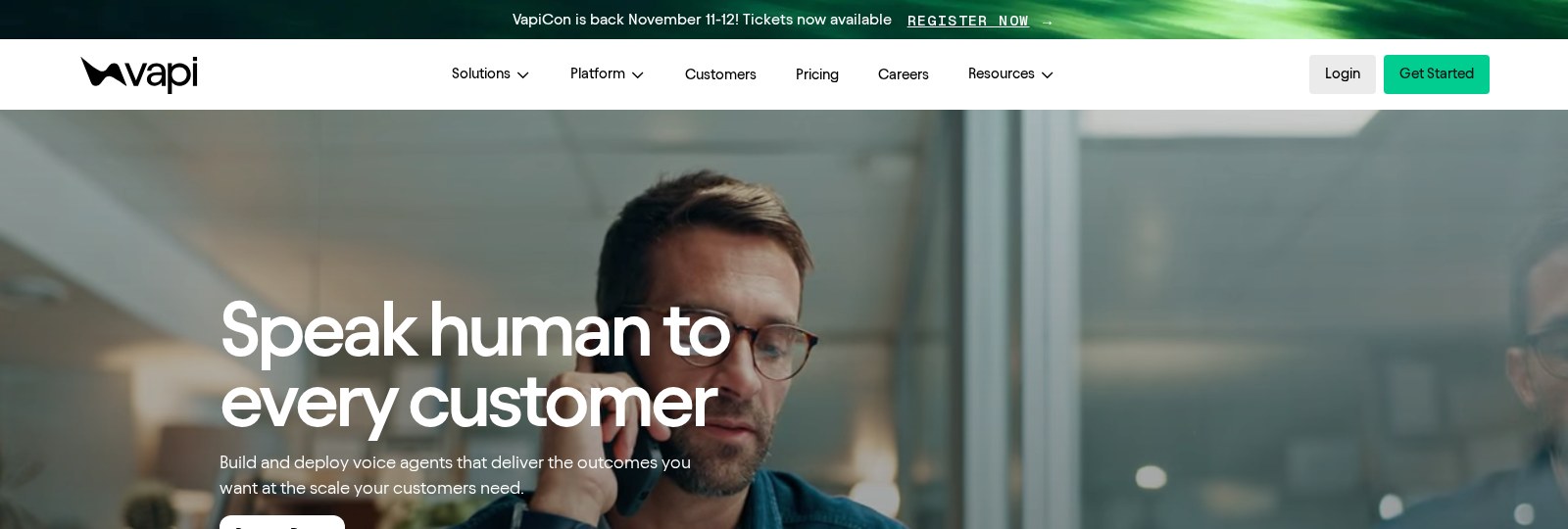 Vapi homepage: build and deploy voice agents at scale