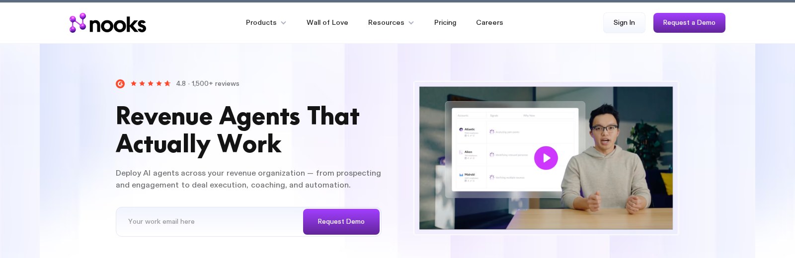 Nooks homepage: revenue agents that actually work