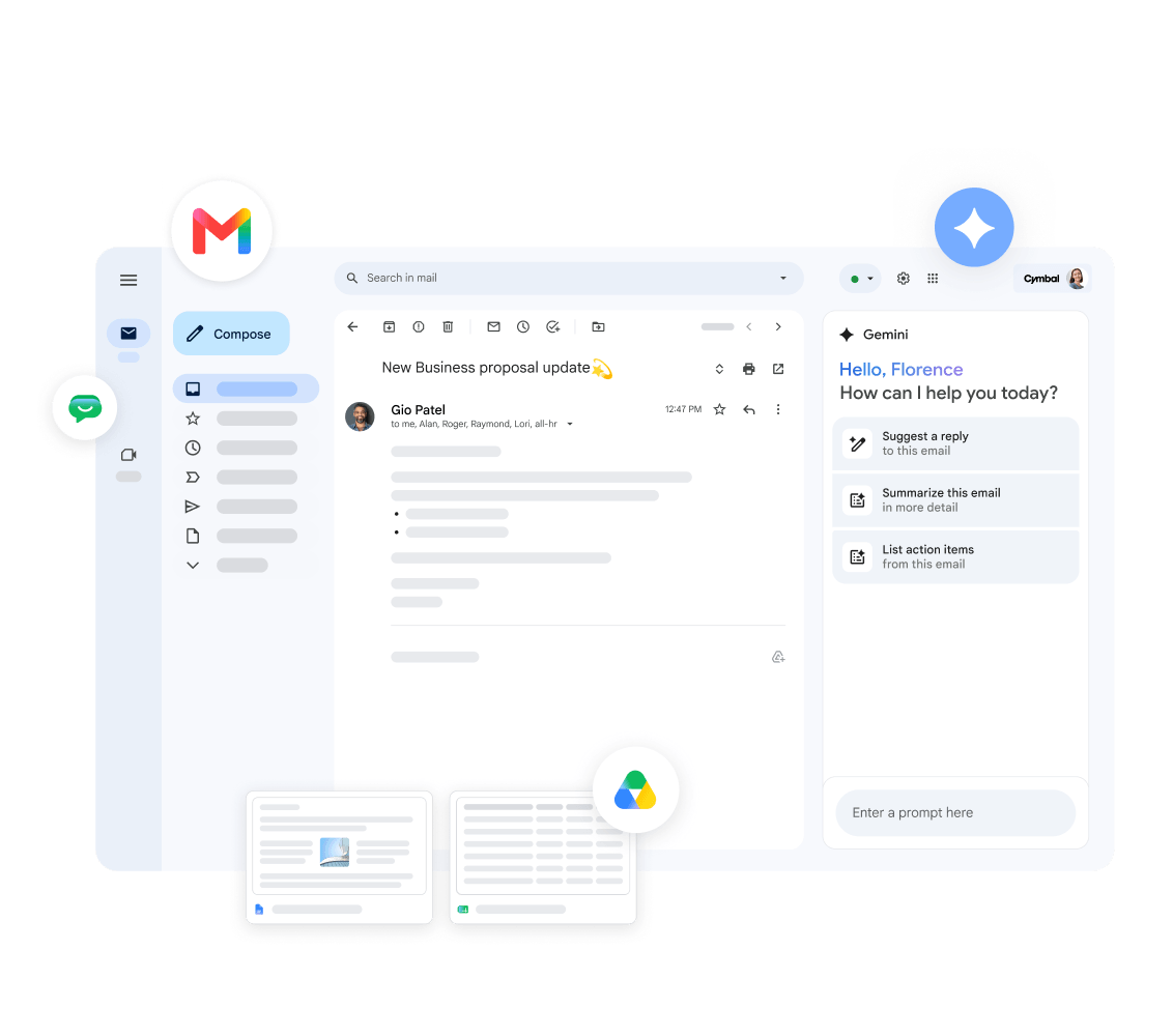 Gemini in Gmail suggests replies, summarises threads and pulls out action items.