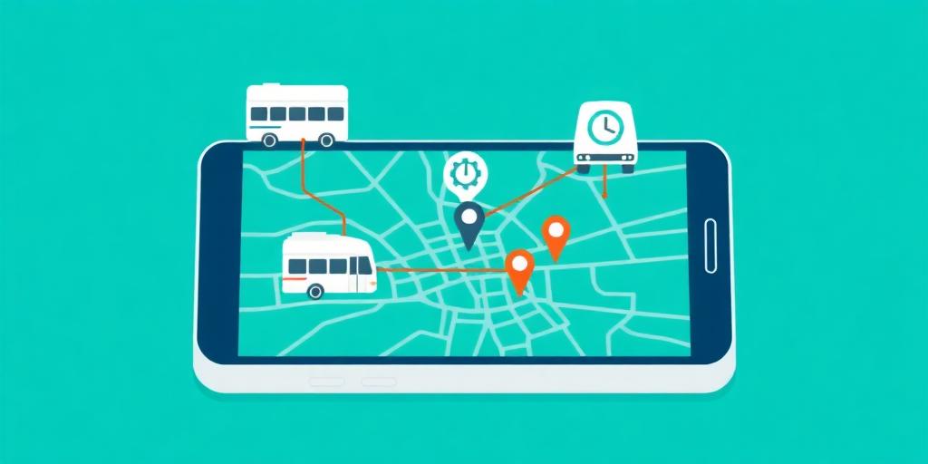 Illustration of bus and train routes over a city map on a smartphone